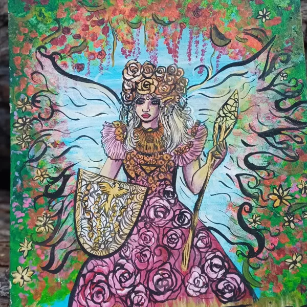 "la emperatriz" ( líenzo entelado en cartón, trabajado con pintura acrílica, de 40 x 25 cm