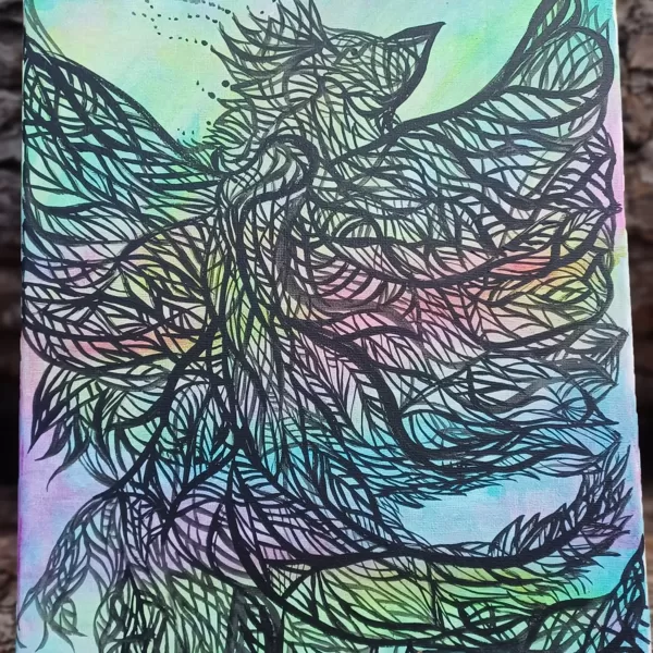 "Fénix" ( bastidor en líenzo, trabajado con acrílico, 30 x 20 cm aprox) 