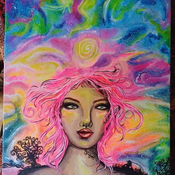 "Se tu misma" líenzo de 90 x 70 cm, trabajado en pintura acrílica. 300 USD